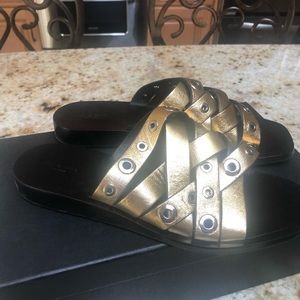Rag & Bone gold leather slides
